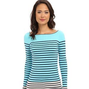 Lilly Pulitzer Maria Boatneck Striped Sweater Women's XL Blue Cotton Preppy